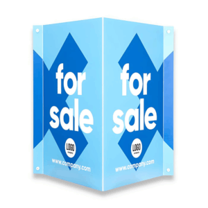 Bâche bleue à vendre avec logo et site web.