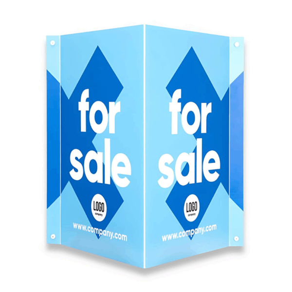 Bâche bleue à vendre avec logo et site web.