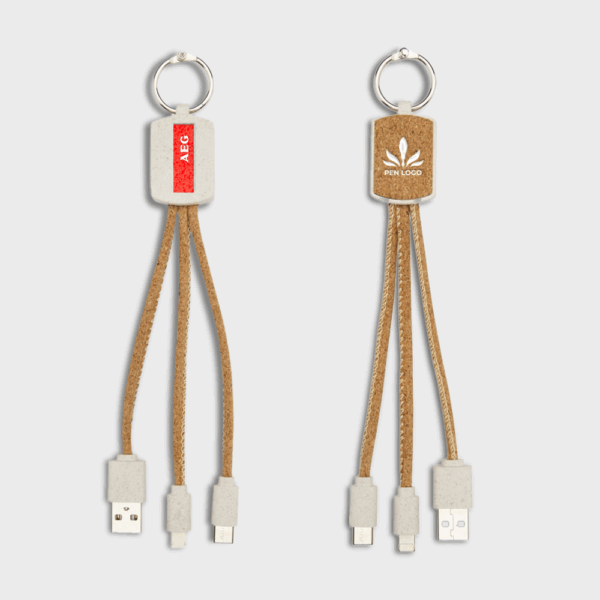 Câble de charge 3-en-1 en paille de blé et liège