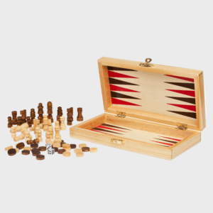 Jeu d'échecs et de backgammon en bois ouvert.