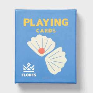 Boîte bleue de cartes à jouer, coquillage illustré