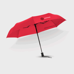 Parapluie rouge ouvert avec logo NOSTRUD.