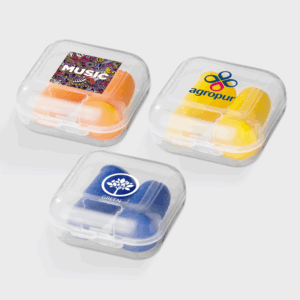 Boîtes transparentes avec bouchons d'oreilles colorés
