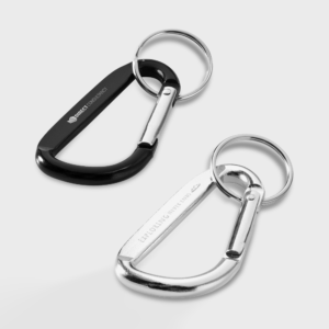 Deux mousquetons porte-clés noir et argent.