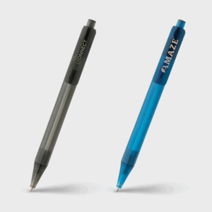 Deux stylos-bille, un noir et un bleu.