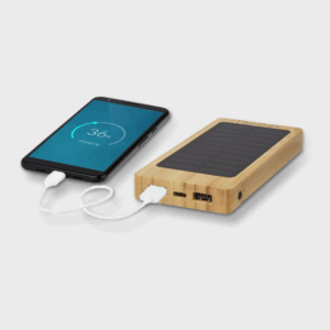 Batterie externe avec panneau solaire de 8 000 mAh en bambou