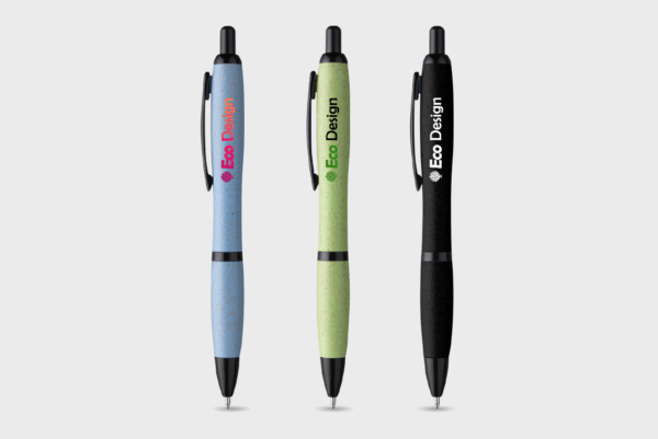 Stylos écologiques bleu, vert, noir design éco.