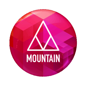 Icône géométrique rouge avec triangle et texte Mountain.