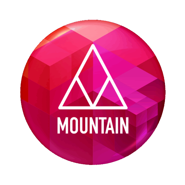 Icône géométrique rouge avec triangle et texte Mountain.