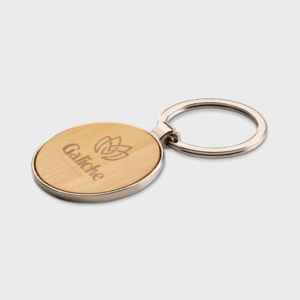 Porte-clés rond en bois et métal.