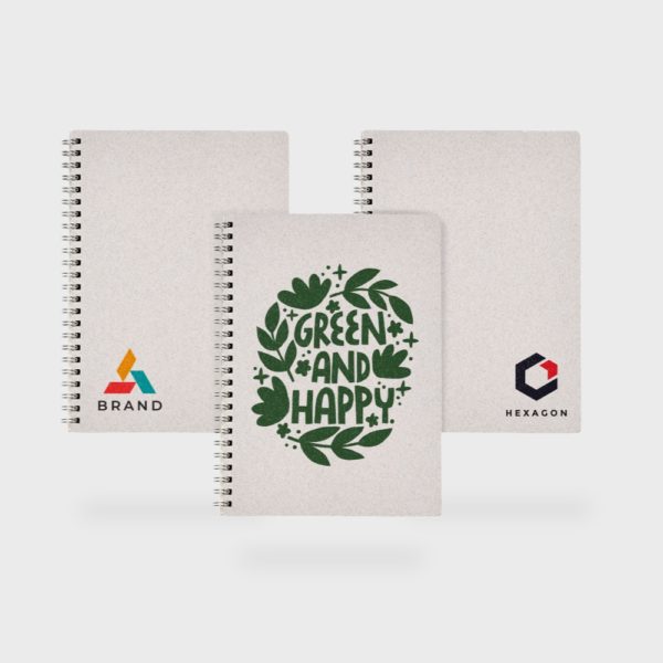 Carnets personnalisés avec logos et design écologique.