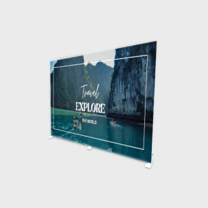 Affiche de voyage avec paysage naturel pittoresque.
