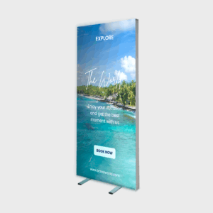 Affiche promotionnelle pour vacances tropicales, réservez maintenant.