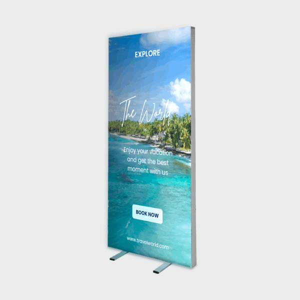 Affiche promotionnelle pour vacances tropicales, réservez maintenant.