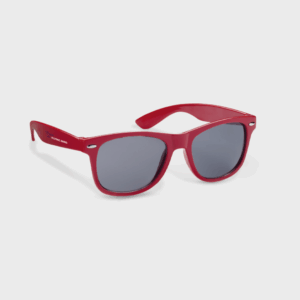 Lunettes de soleil rouges avec verres fumés.