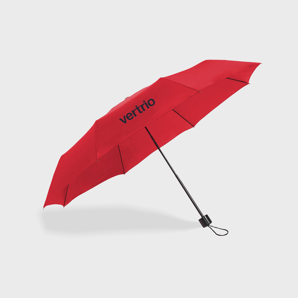 Parapluie rouge ouvert avec logo Vertrio.