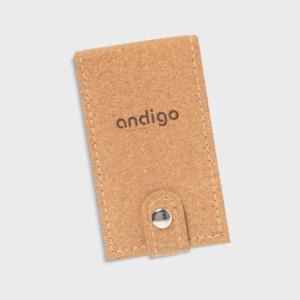 Porte-cartes en liège marron clair, marque Andigo.