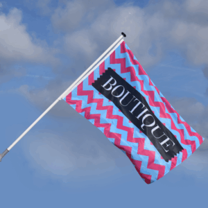 Drapeau coloré avec le mot 'BOUTIQUE'.