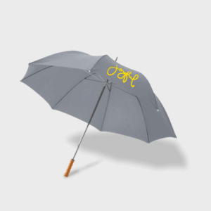 Parapluie gris avec inscription jaune 'joyful'