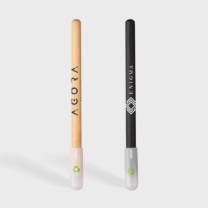 Stylos réutilisables avec bouchons recyclables, design écologiques.