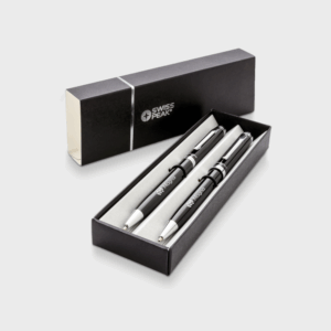 Stylos noirs Swiss Peak dans coffret ouvert.