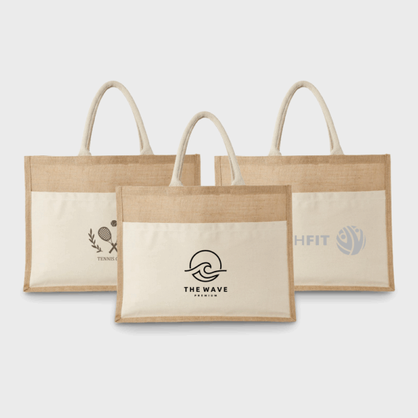 Sac fourre-tout en coton et jute à pochettes