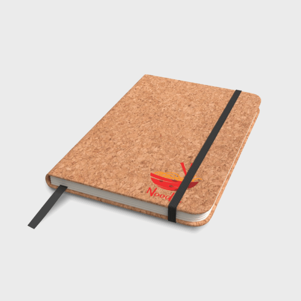 Carnet en liège avec élastique noir et logo bol