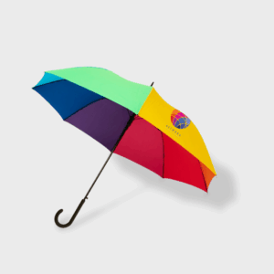 Parapluie multicolore avec logo sur toile.