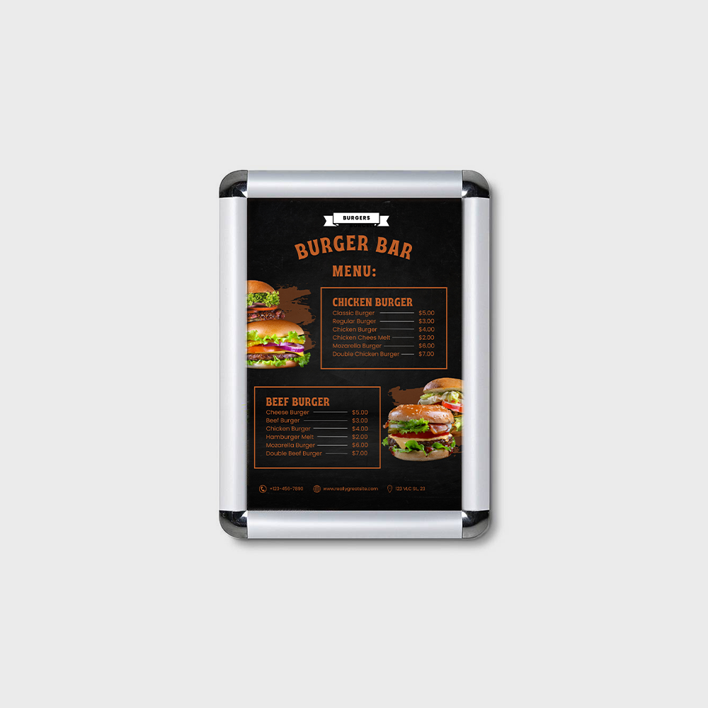 Menu de hamburgers avec prix et images.