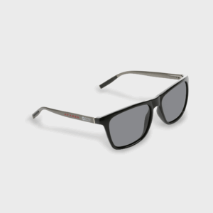 Lunettes de soleil noires élégantes, branches en métal.