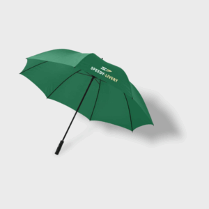 Parapluie vert Speedy-Livery en pleine ouverture.