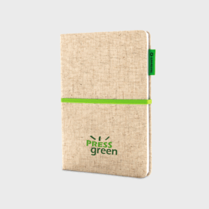 Carnet écologique avec élastique vert.