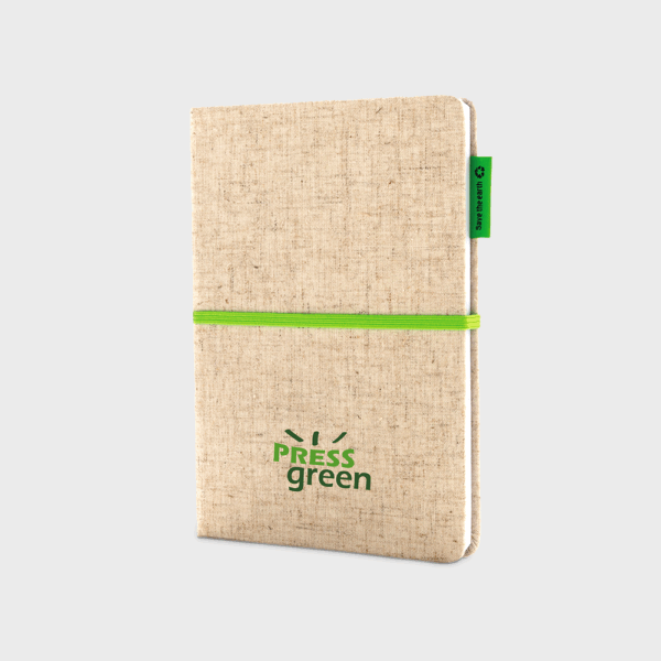 Carnet écologique avec élastique vert.