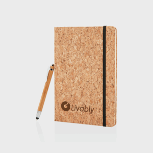 Carnet en liège avec stylo assorti écologique.
