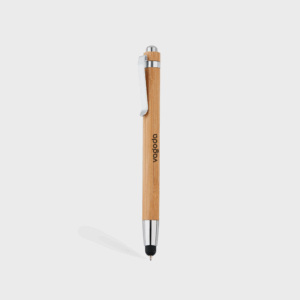 Stylo en bambou avec embout noir.
