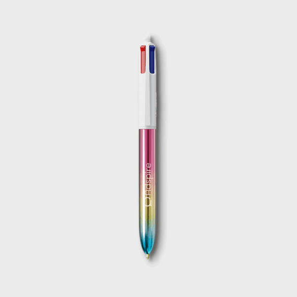 Stylo multicolore avec marque Aspire visible.