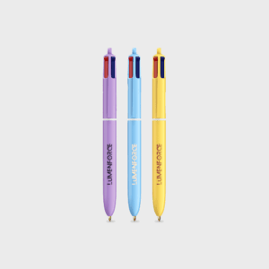 Stylos multicolores Lumen Force sur fond gris.
