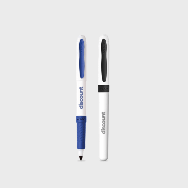 Stylos capuchon blanc avec marquage promotionnel.