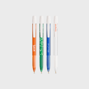 Quatre stylos colorés alignés verticalement