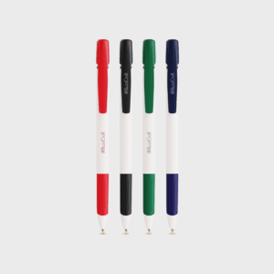 Stylos à bille colorés, rouges, noirs, verts, bleus.