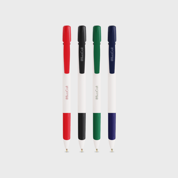 Stylos à bille colorés, rouges, noirs, verts, bleus.