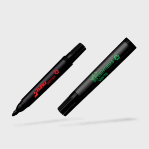 Deux marqueurs noirs avec logos colorés.