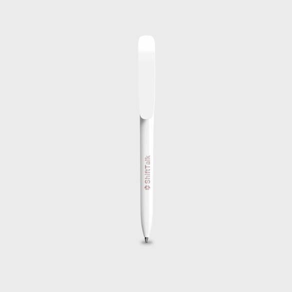 Stylo blanc avec logo ShiftTalk.