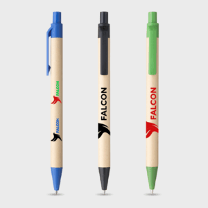 Trois stylos Falcon avec capuchons colorés différents.