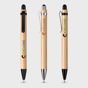 Stylos en bois Cyclone avec clip noir.