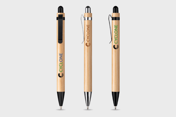 Stylos en bois Cyclone avec clip noir.