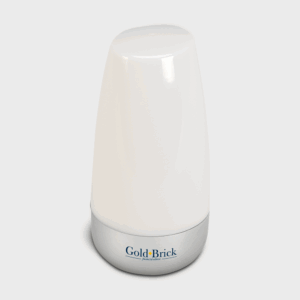 Lampe LED cylindrique, base grise.