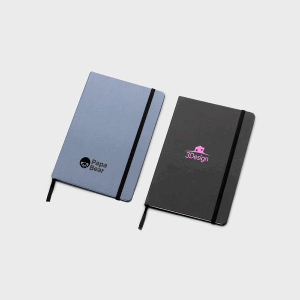Deux carnets à couverture rigide avec élastiques.