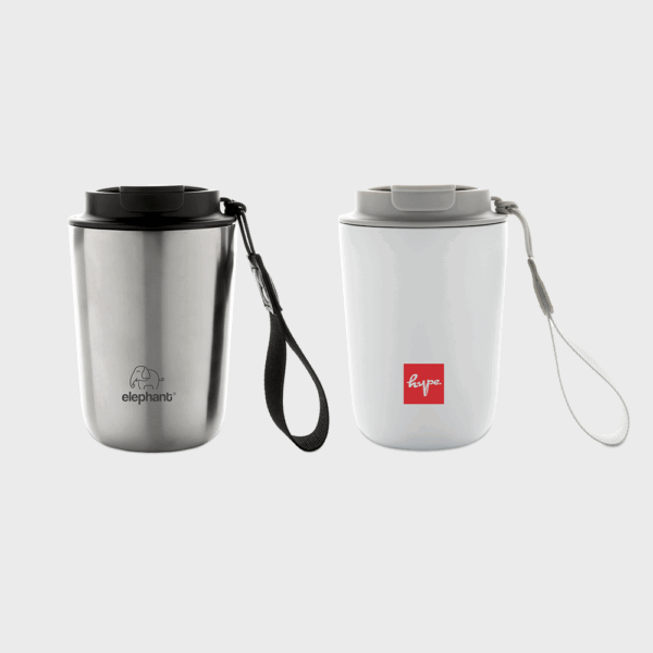 Mug isotherme en inox recyclé RCS avec lanière