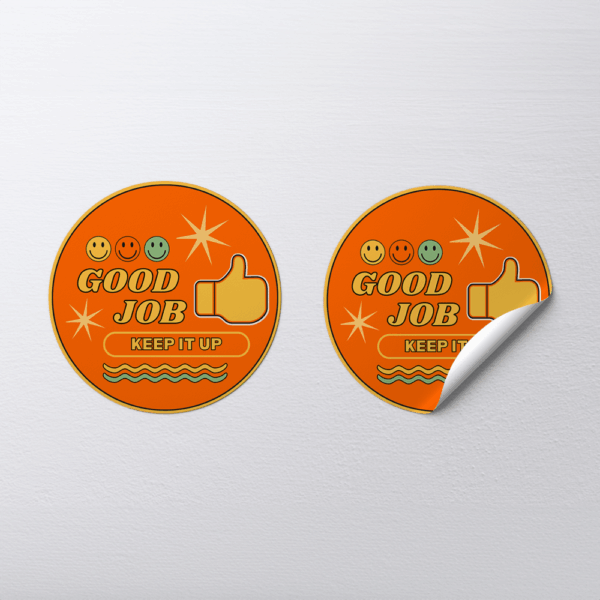 Autocollants encouragement orange avec pouces en l'air.